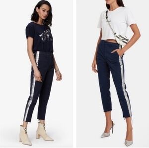 MOTHER Shaker Prep Fray Tuxedo Gold Stripe Cropped Pants Size 26